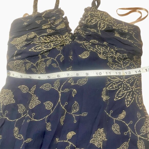 BCBGMAXAZRIA Silk Chiffon Halter Dress – Midnight Blue & Gold (Sample, NWT) - Picture 6 of 7